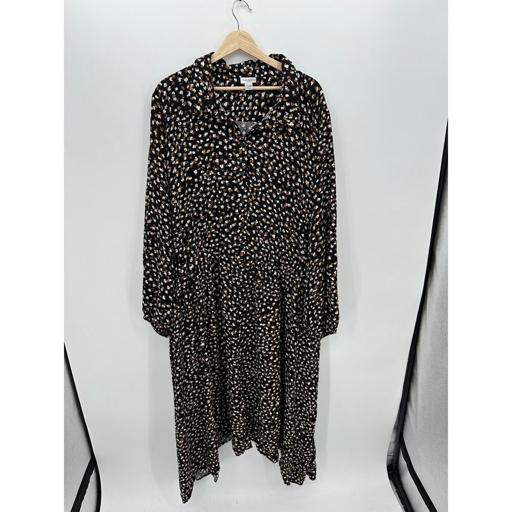 Avenue Womens Maxi Dress Size 30/32 Button Front Long Sleeve Collar Peasant Boho